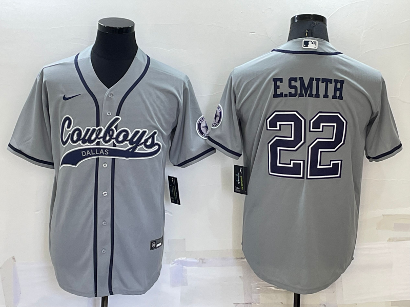 Men's Dallas Cowboys #22 Emmitt Smith Grey Cool Base Stitched Baseball Jersey